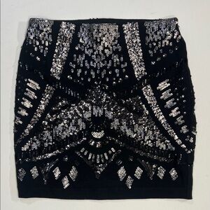 Express Shimmering Black and Silver Mini Skirt